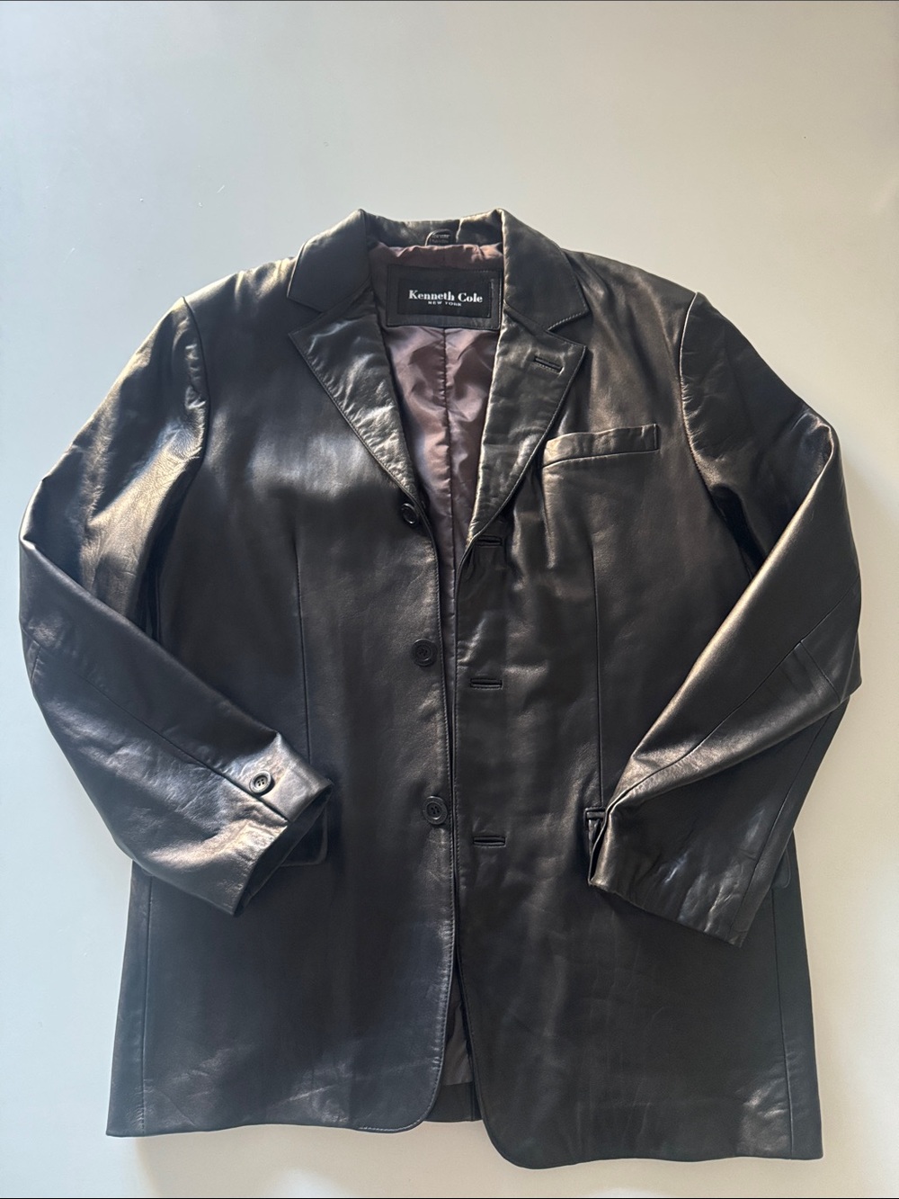 Kenneth Cole Men's Black Leather Blazer Coat